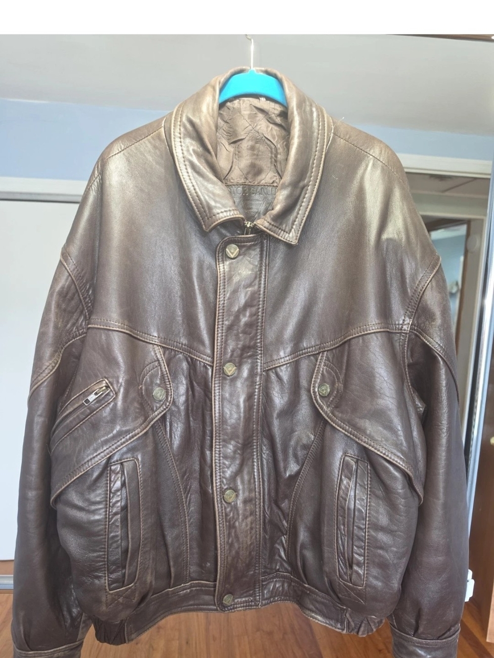 Victor Sanjuan Barcelona Lambskin Leather Bomber Jacket Brown Men L/XL